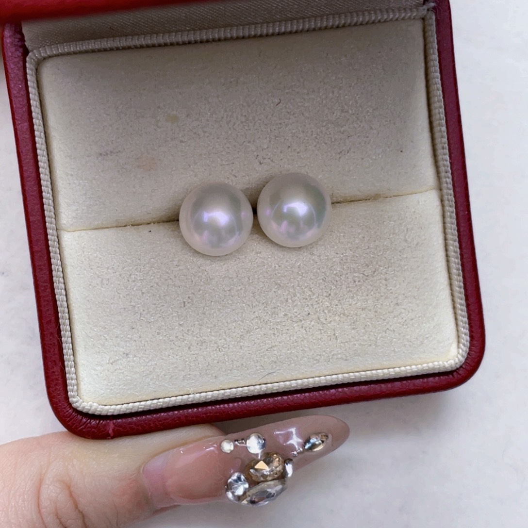 淡水珍珠耳钉银S925镶嵌