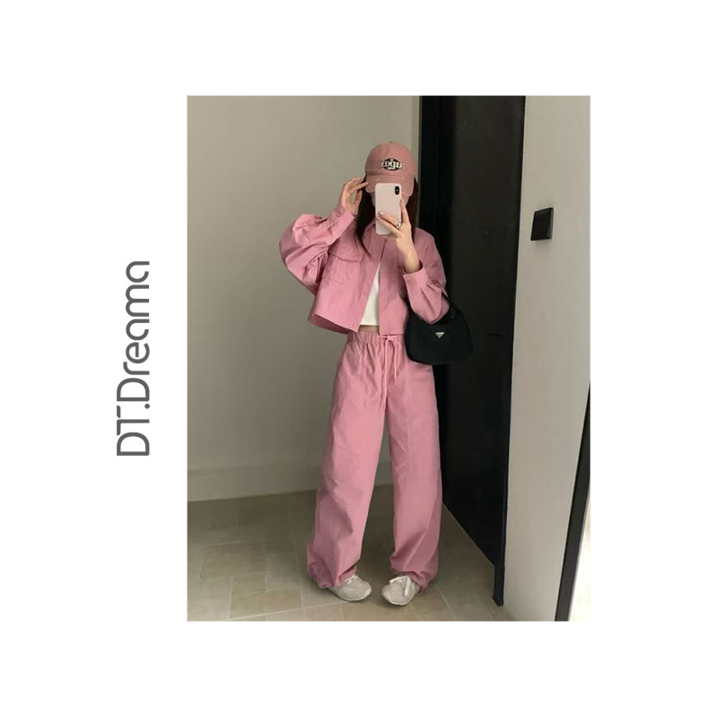 纯色时尚气质高级感显瘦百搭宽松休闲工装套装女长袖运动韩版高腰