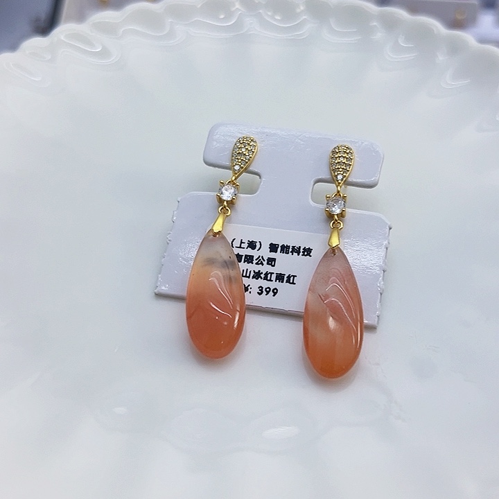 南红玛瑙珠宝展保山冰红南红耳饰银S925镶嵌