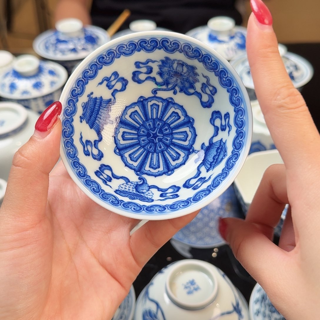 摆件陶仿清八宝斗笠杯