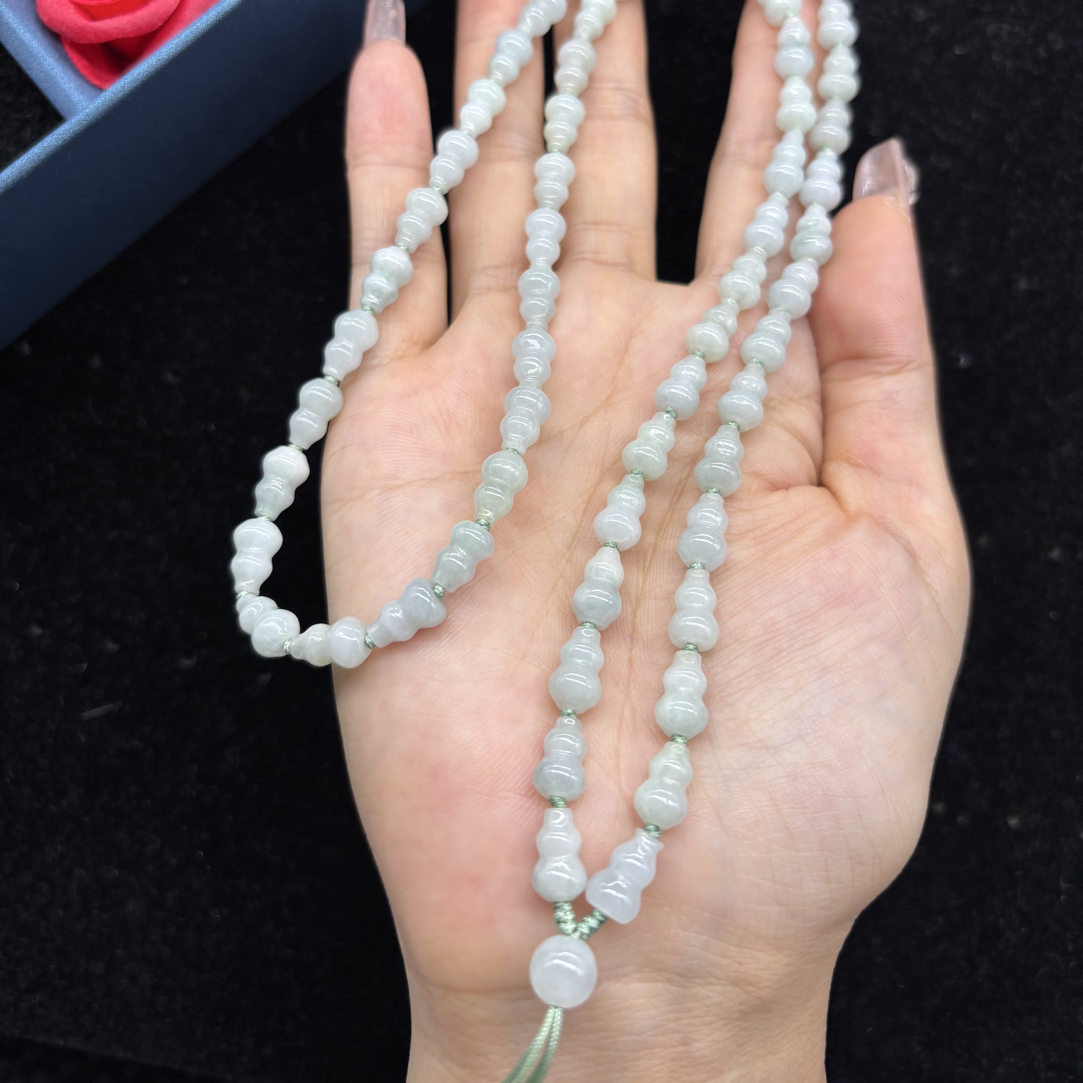 福利天然缅甸A货翡翠晴水葫芦6mm玉石挂件绳毛衣链项链长链百搭款