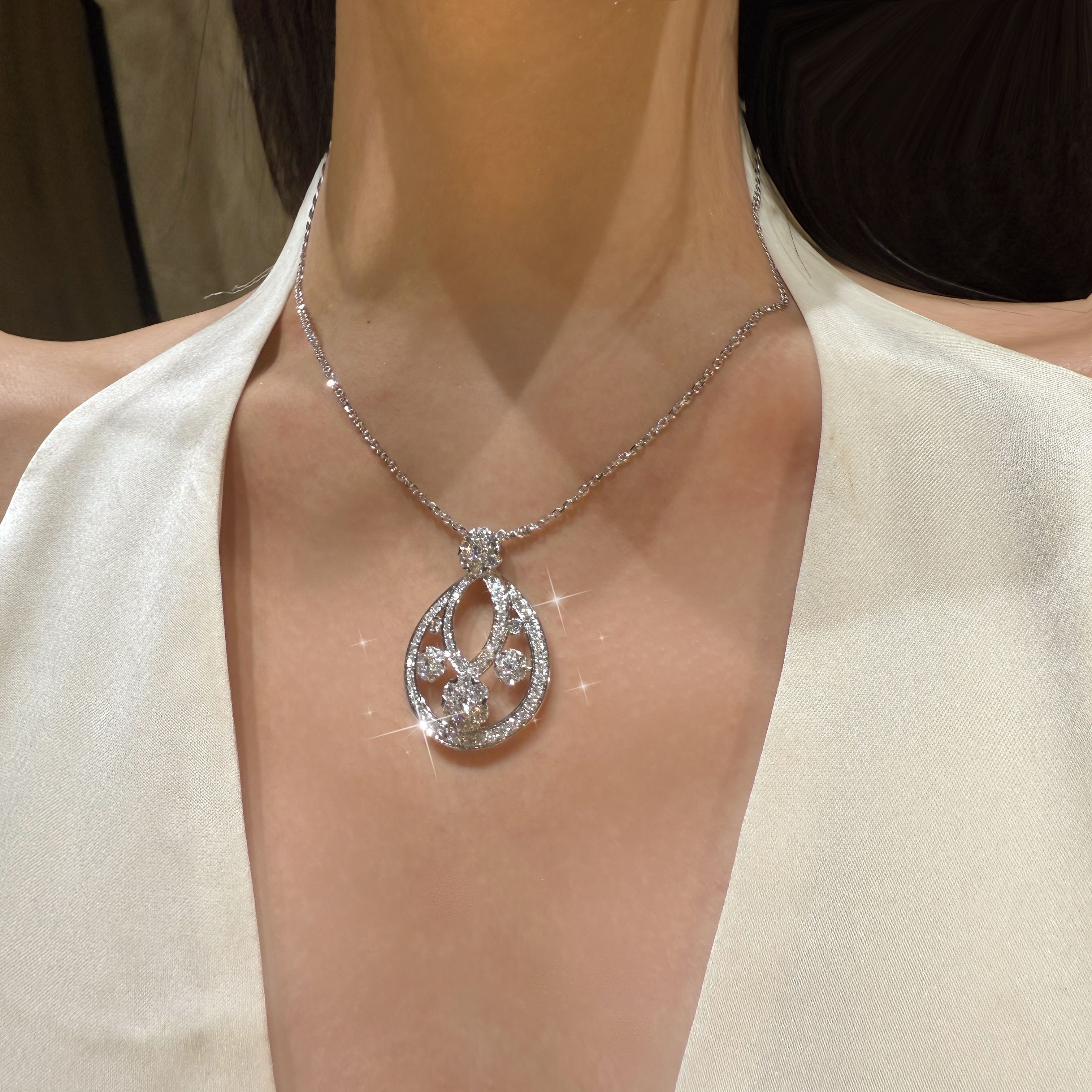  QANNA【满钻大雪花】【大号水滴】天然钻石豪华晚宴款轻奢钻石项链AY