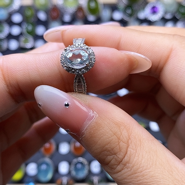 海蓝宝石戒圈银S925镶嵌