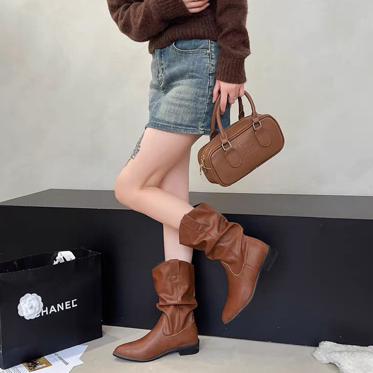 8077秋冬时尚英伦风粗跟单里堆堆靴F