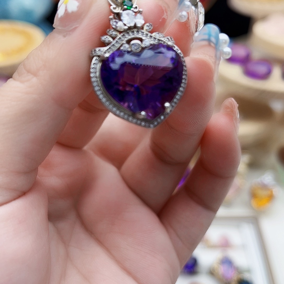 水晶吊坠银S925镶嵌天然