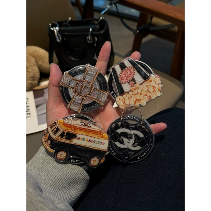 少女小香风甜美磁吸黑色爱心支架爆米花适用苹果安卓手机壳追剧