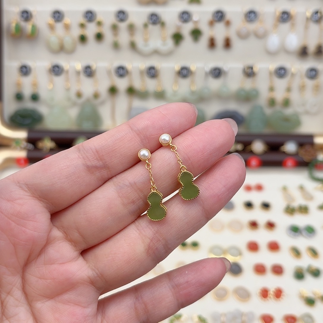 银S925镶嵌和田玉耳饰