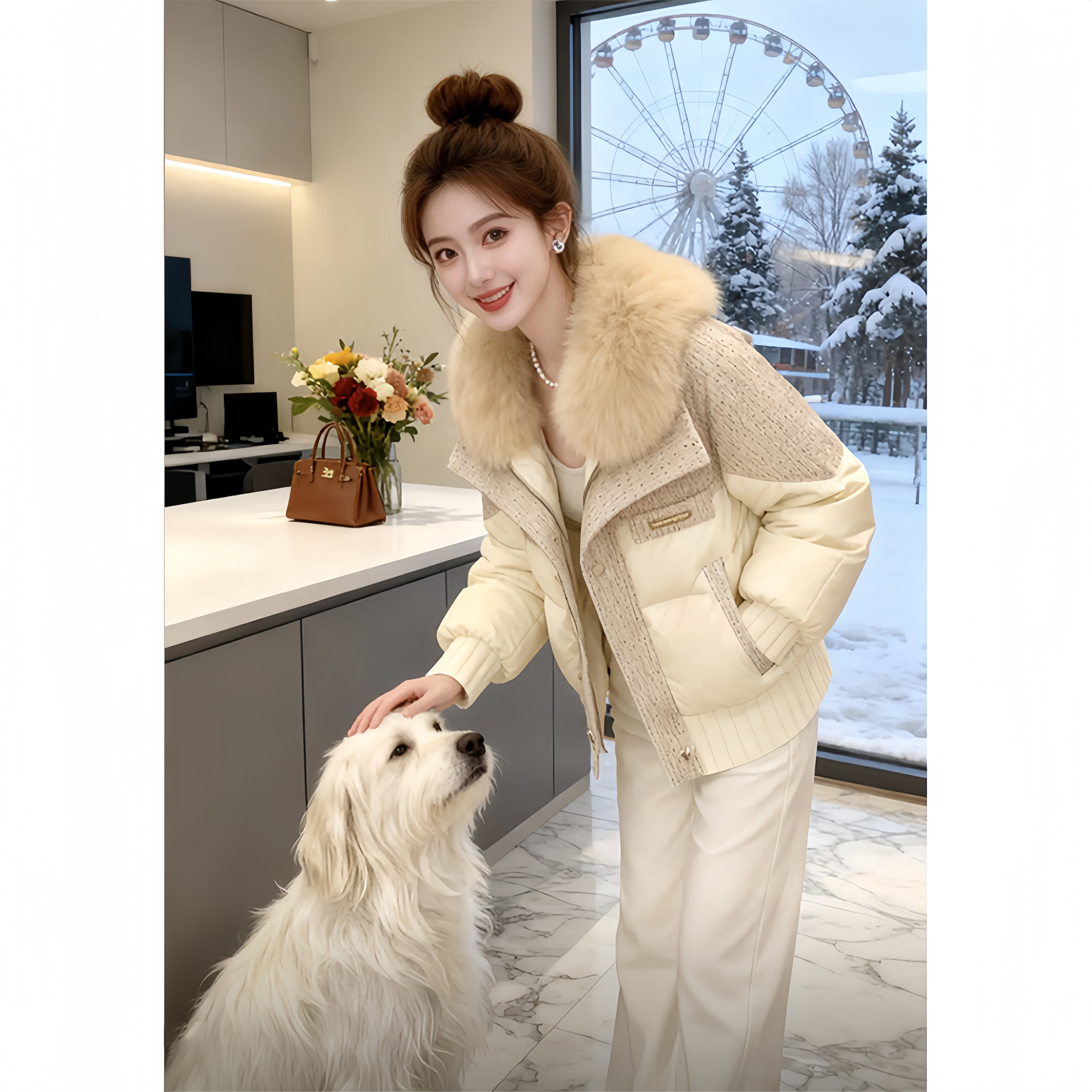 高级感新款巨好看棉服韩版时尚短款加厚女冬季气质大毛领保暖外套