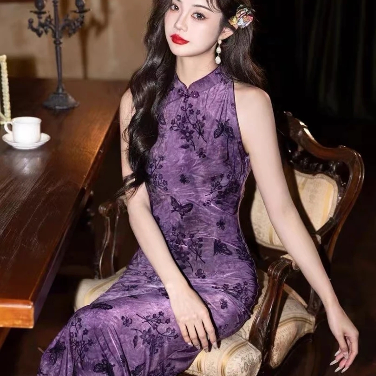 新中式花色复古风花扣日常旗袍优雅夏季少女复古提花