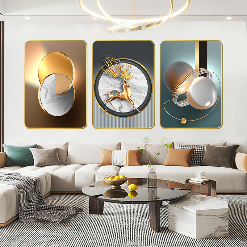 S118 现代简约高级感餐厅三联装饰画大气沙发背景挂画