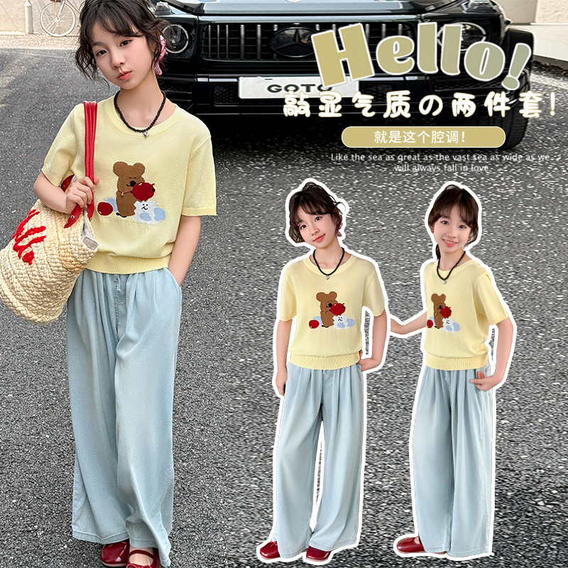 女童夏季新款冰丝卡通小铃铛套装中大童女孩韩版薄款洋气休闲童装