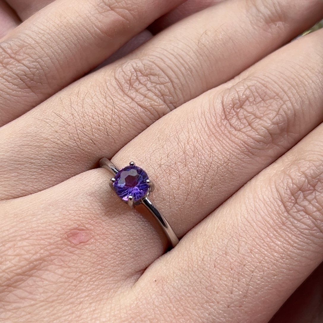 紫晶戒指银S925镶嵌天然紫水晶