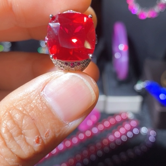 红宝石戒指银S925镶嵌