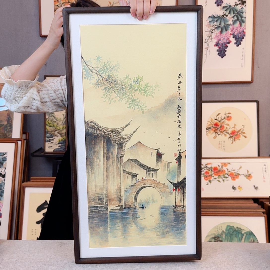 书法纯手绘，纯手写带框尺寸：36×69厘米