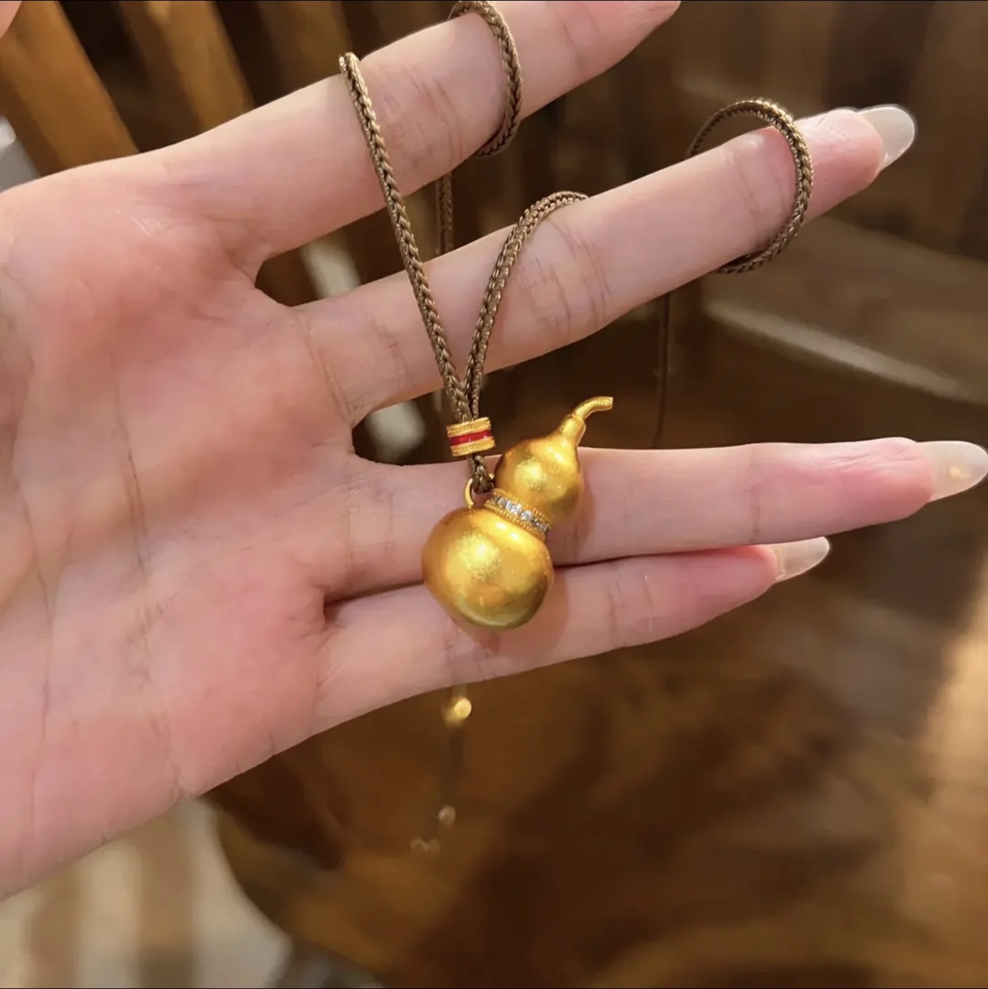 铜合金项链 宫廷风编绳福禄吊坠新中式个性独特葫芦锁骨链