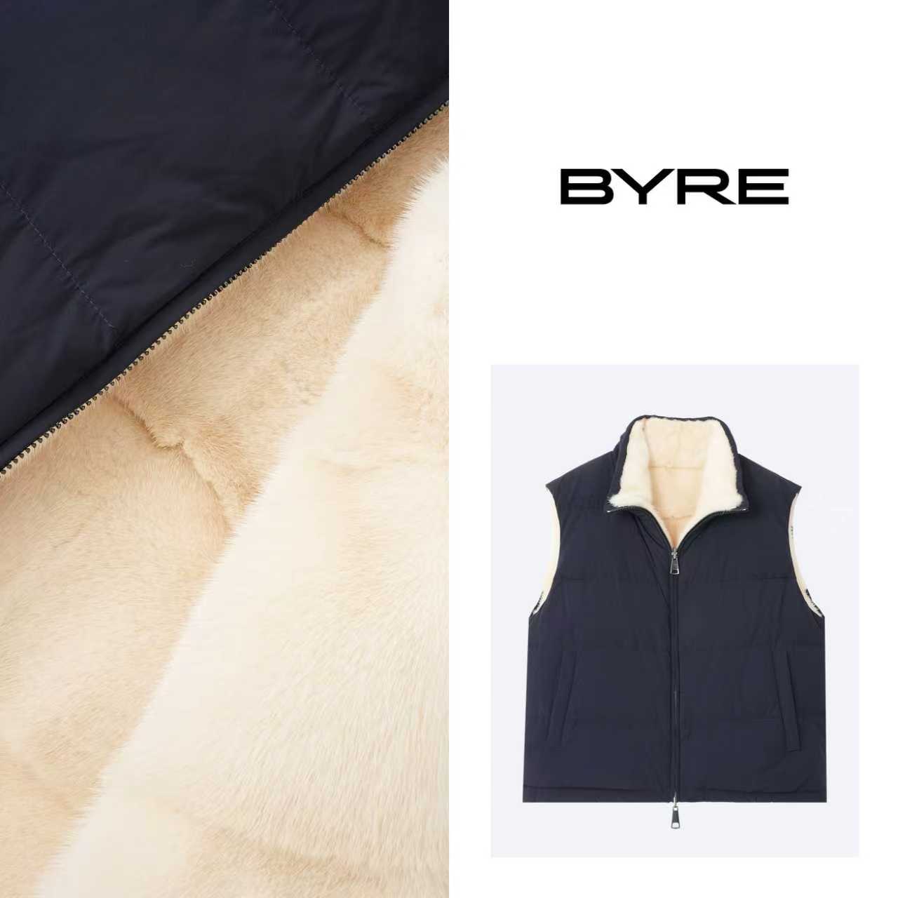 YS451 深蓝色拼接水貂鹅绒服【干洗】