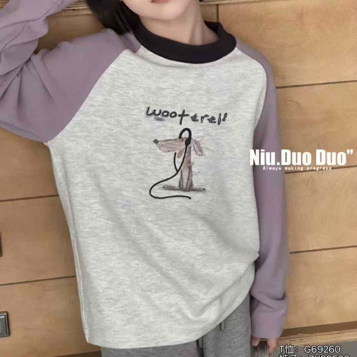 秋冬款细狗暖绒高货打底衫260卡通动物长袖T恤男女童保暖上衣休闲