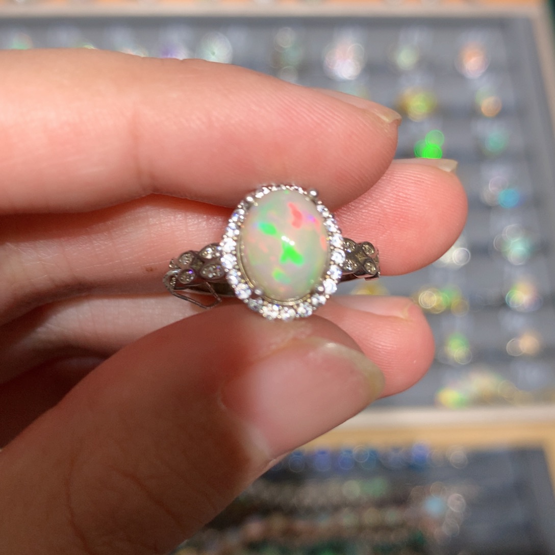 银S925镶嵌欧泊欧泊戒指y