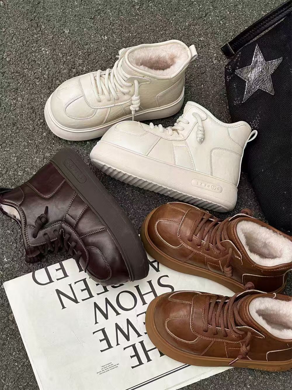 欧货厚底丑萌大头雪地短靴女2025冬新款加绒加厚舒适保暖全皮棉鞋