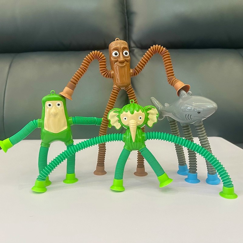 外国山海经木棍人鲨鱼百变伸缩管玩具儿童解压拉伸变形公仔带吸盘