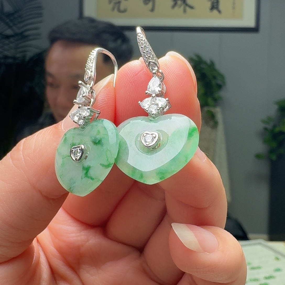 翡翠银S925镶嵌耳饰多样性发货其一