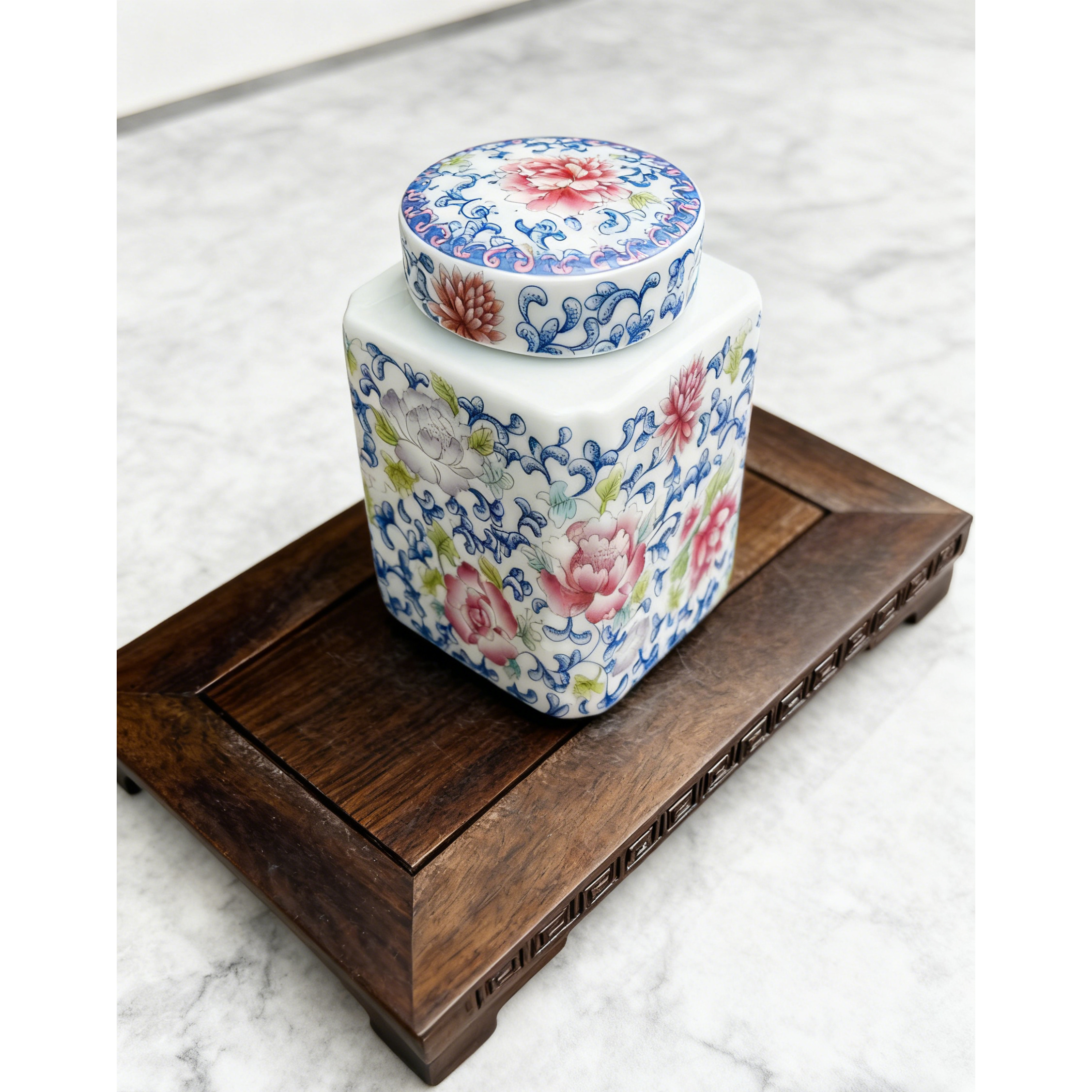 HQ珐琅彩四方牡丹茶叶罐HQ-0242