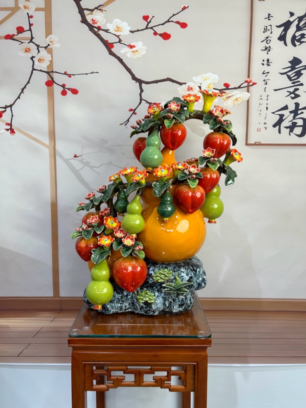 福禄寿石湾公仔陶瓷葫芦摆件手工艺家居装饰-长46宽23高63