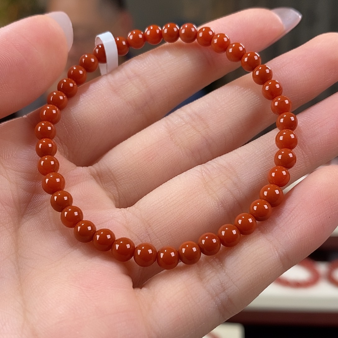南红玛瑙未镶嵌手串原矿4mm 柿子红满肉瓦西