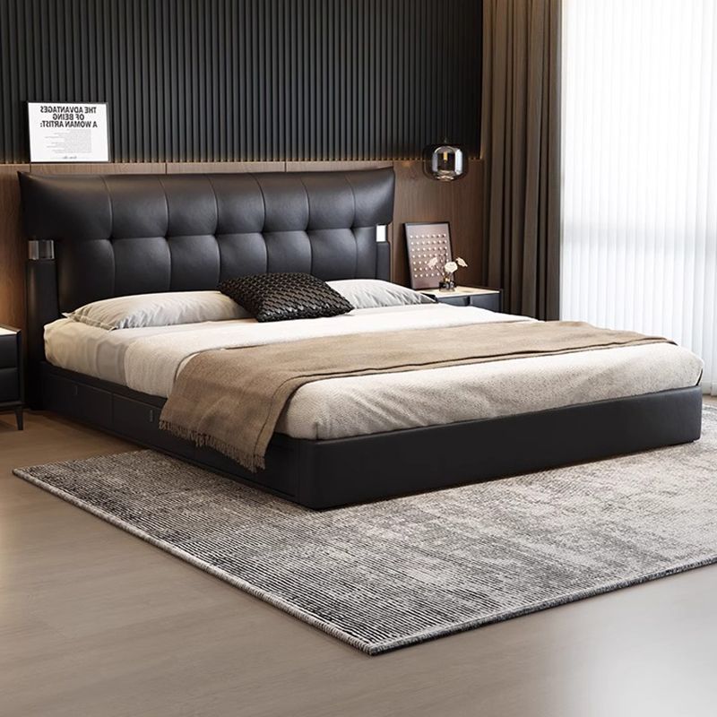 意式轻奢真皮床现代简约主卧大床双人床高端大气储物床极简齐边床