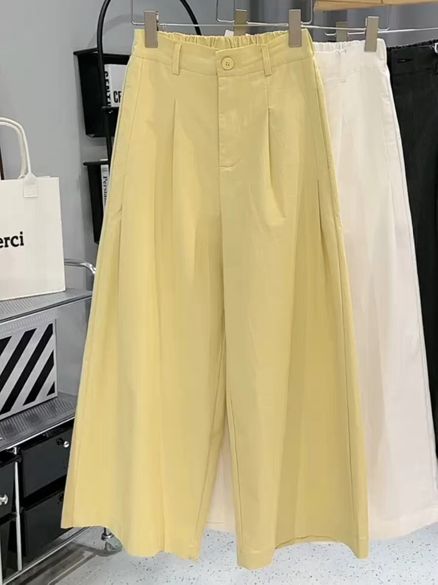 《鞋爱》25013百搭黄色直筒裤休闲女高腰裤