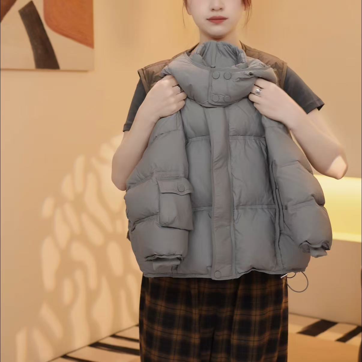 【萌萌妈】现货48H 冬季儿童韩版时尚双倍充绒加厚连帽白鸭绒羽绒服