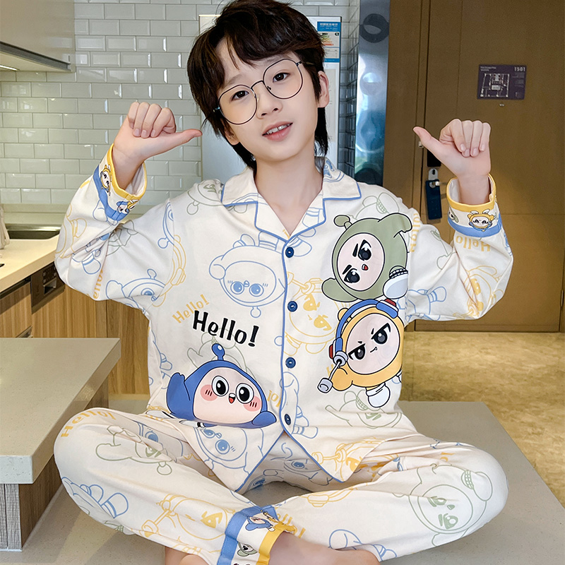 蛋仔派对男童睡衣长袖棉质春秋季2025新款中大童青少年家居服套装
