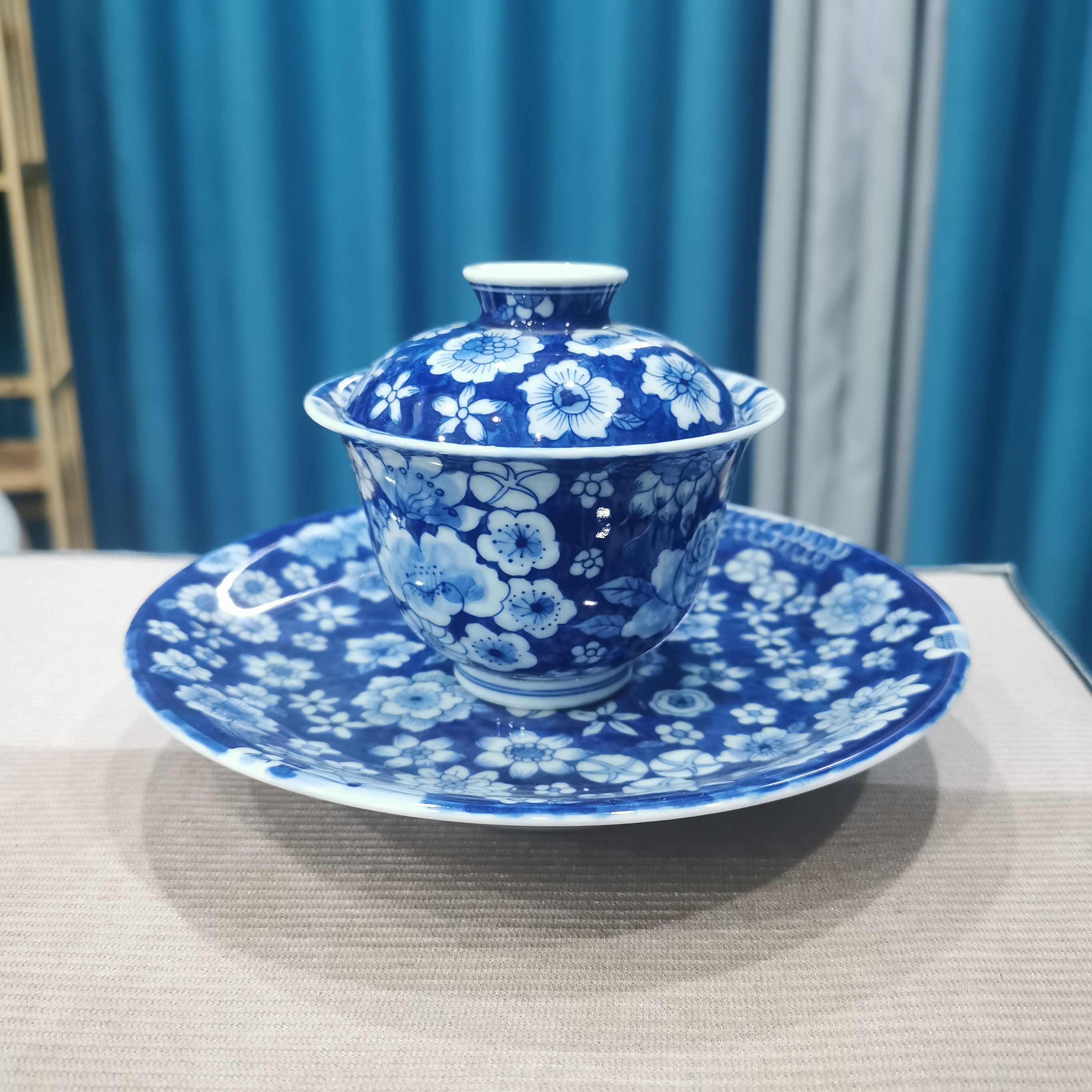 景德镇陶瓷釉下青花冰梅盖碗套组