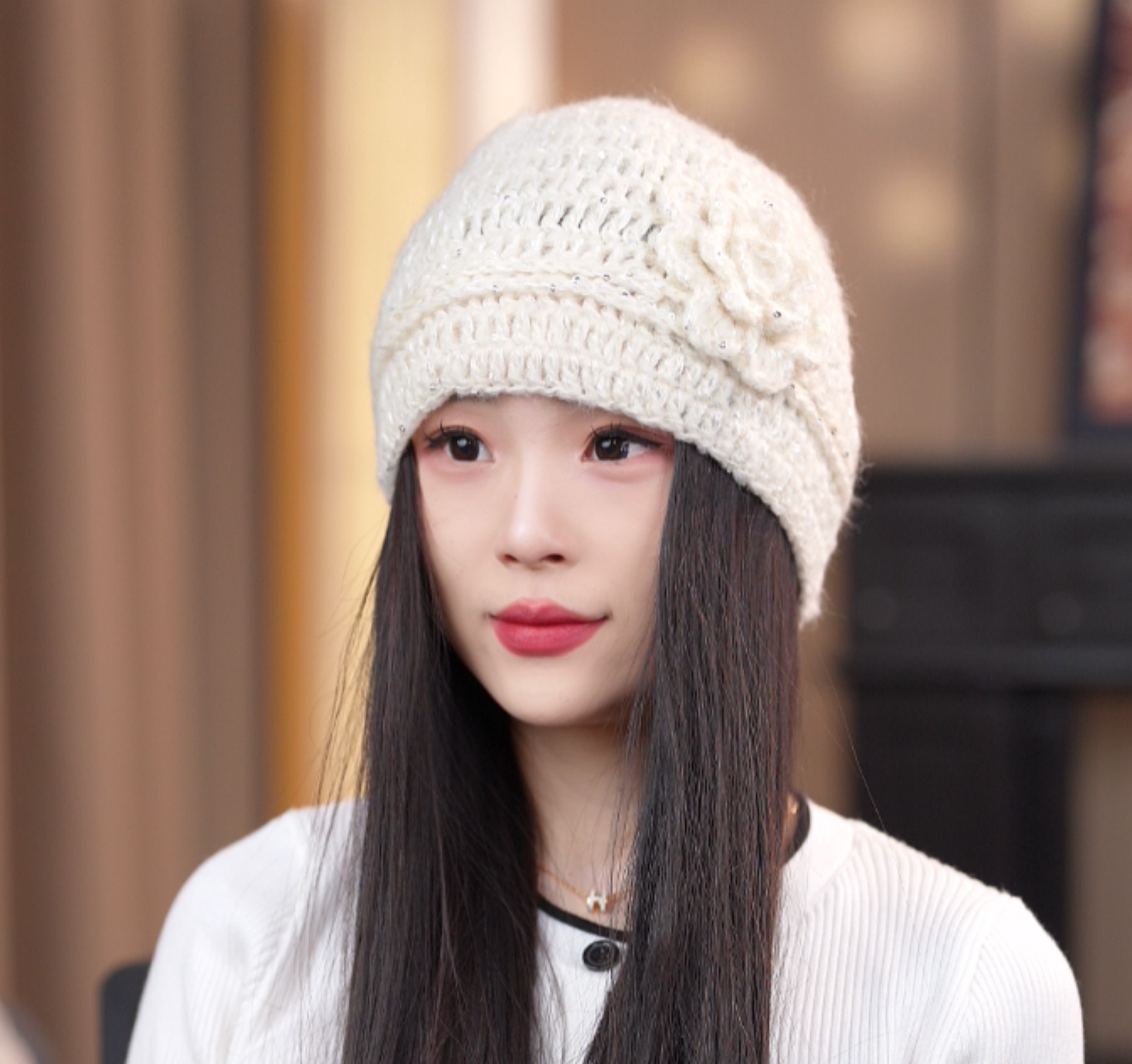 G003 秋冬手工钩花帽子女士针织保暖帽双层百搭毛线帽女