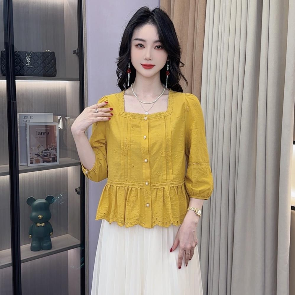 法式设计感方领衬衫女士早秋新款中袖高级感时尚洋气减龄显瘦上衣