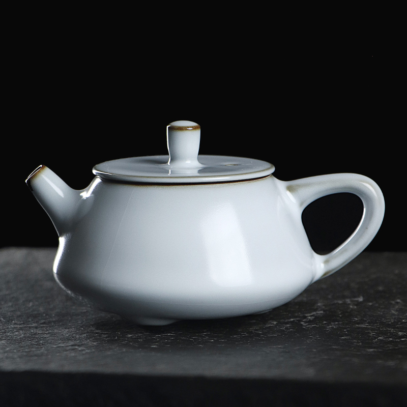 凝香阁 茶养开片铁胎月白汝窑小石瓢壶 陶瓷家用冰裂纹日式泡茶壶