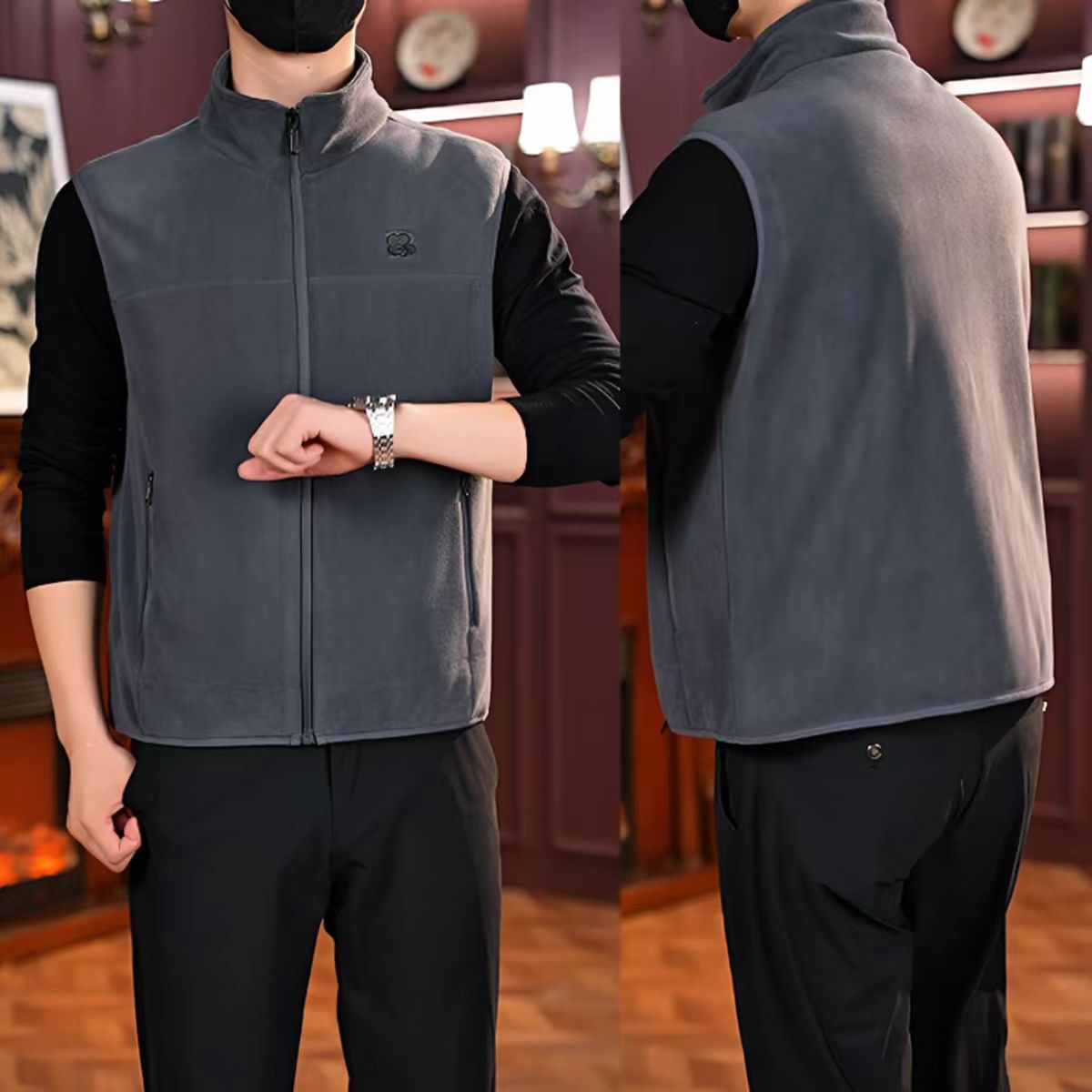 彼兰德曼宽松型保暖秋冬春季透气男士马甲加绒加厚款春秋冬