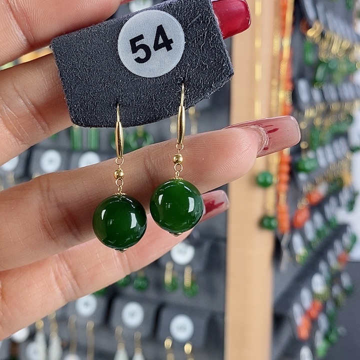 和田玉耳饰18K金镶嵌