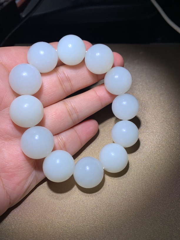 新疆和田玉白玉圆珠手串卡18