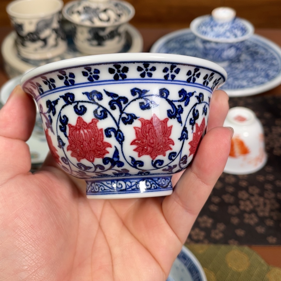 瓷片柴窑青花釉里红压手杯