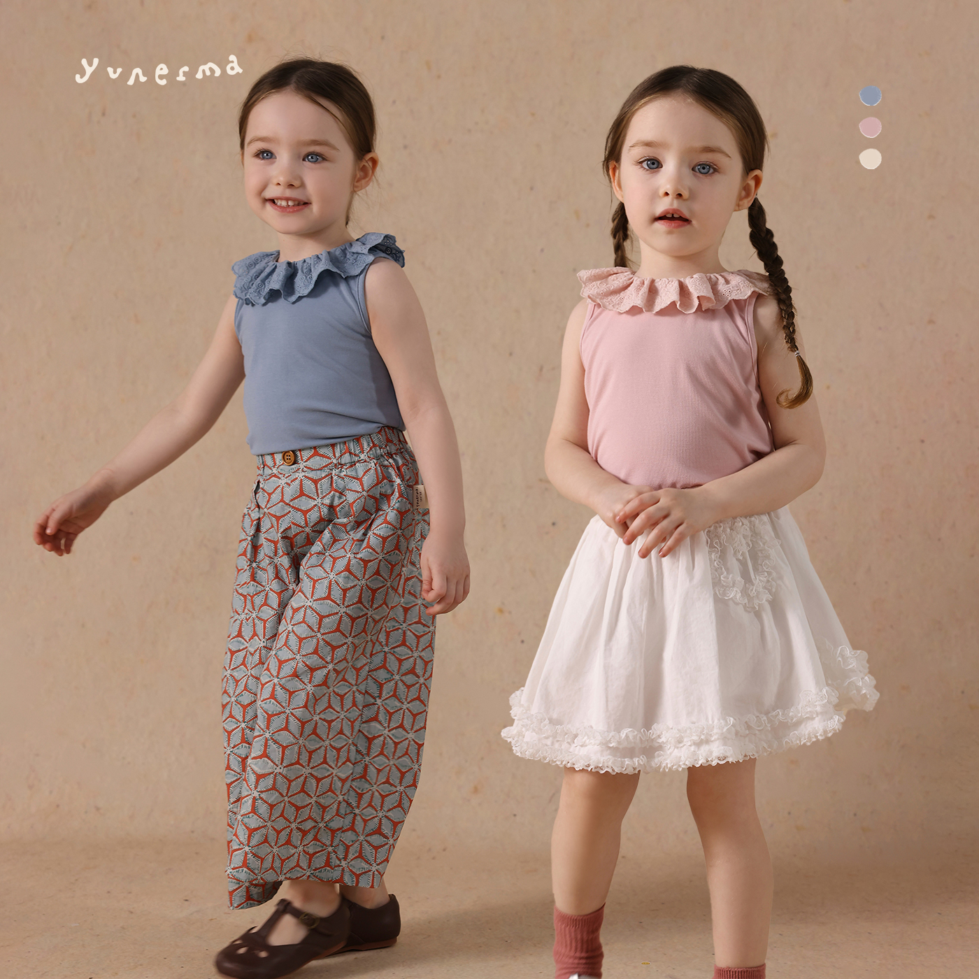 允儿妈女童夏季新款韩系镂空花边荷叶领背心宝宝洋气马甲儿童上衣