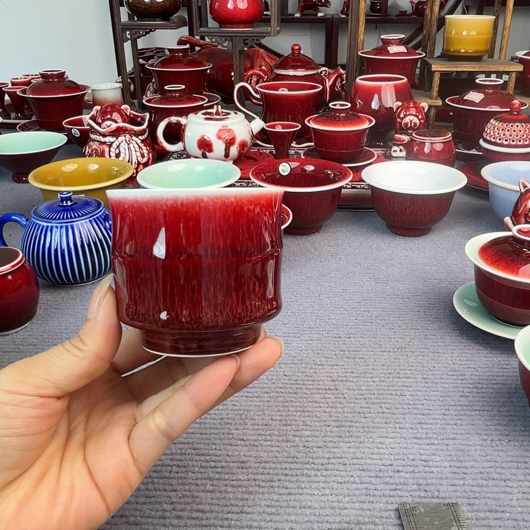 景德镇陶瓷红马坊竹节杯