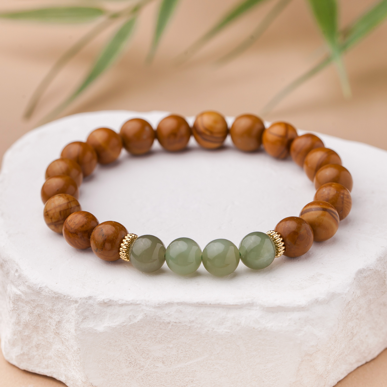 木纹石配和田玉卡8mm左右多样性手串-103古风百搭女款民族风