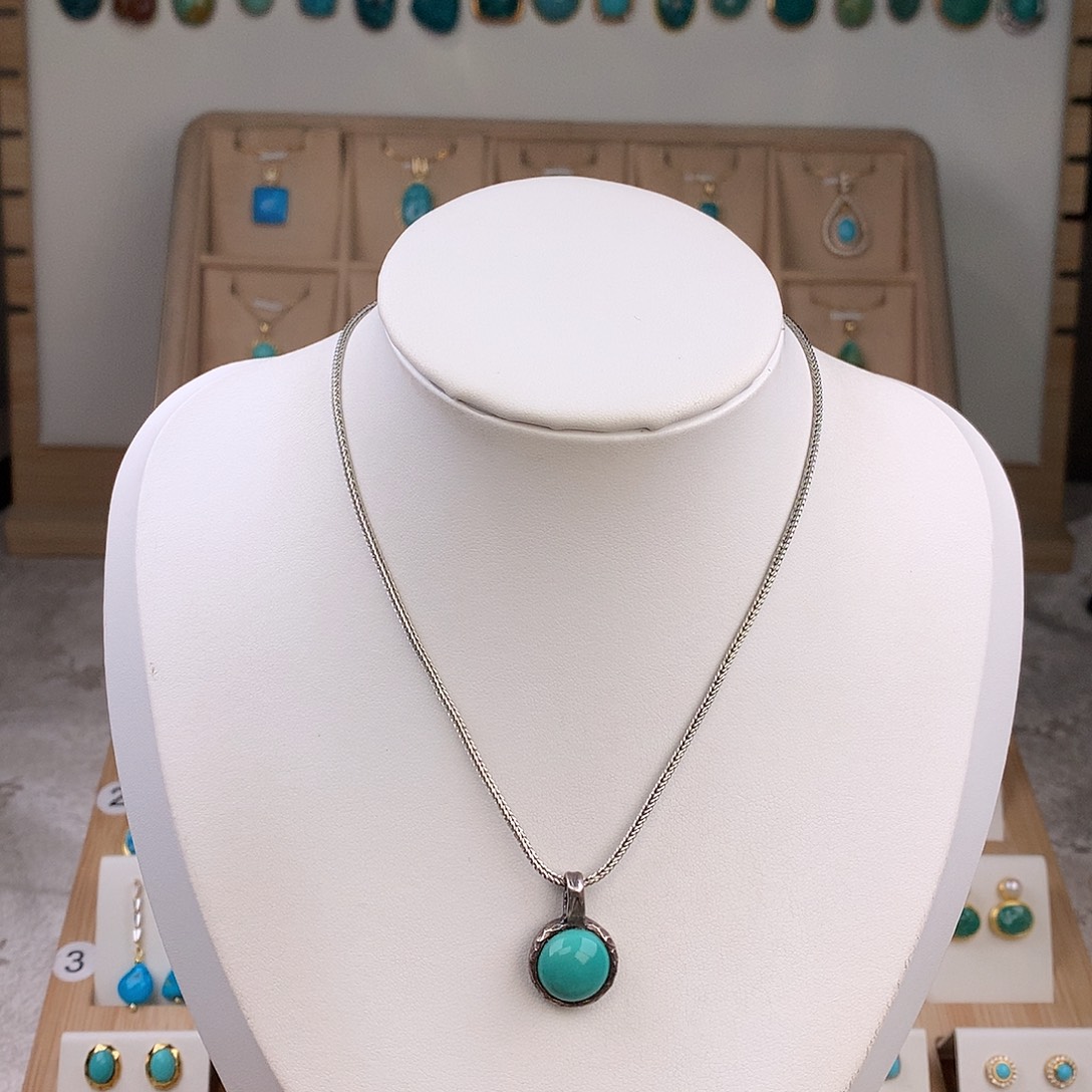 绿松石银S925镶嵌吊坠(不含链)