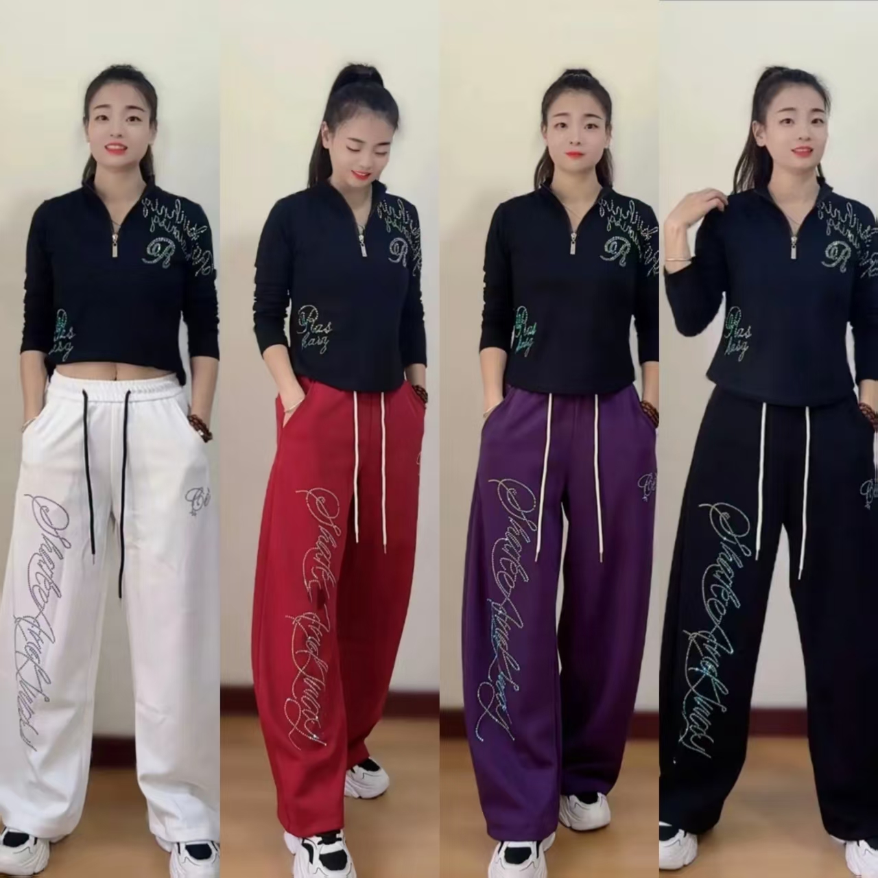 CX5775-裤子2025加厚复合棉宽松百搭烫钻字母男女同款卫裤休闲裤