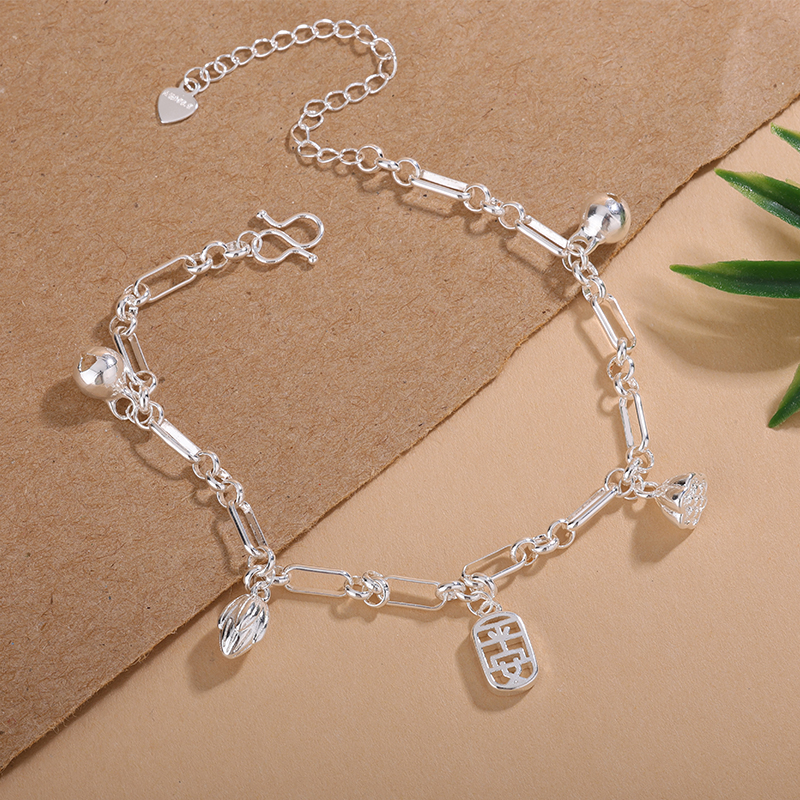 足银脚链 平安铃铛两世欢脚链