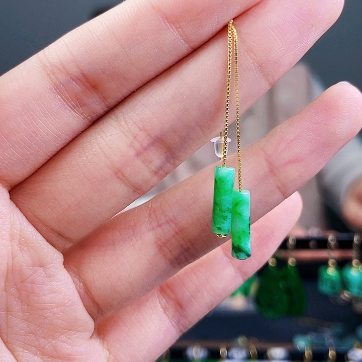 翡翠耳饰银S925镶嵌饰品