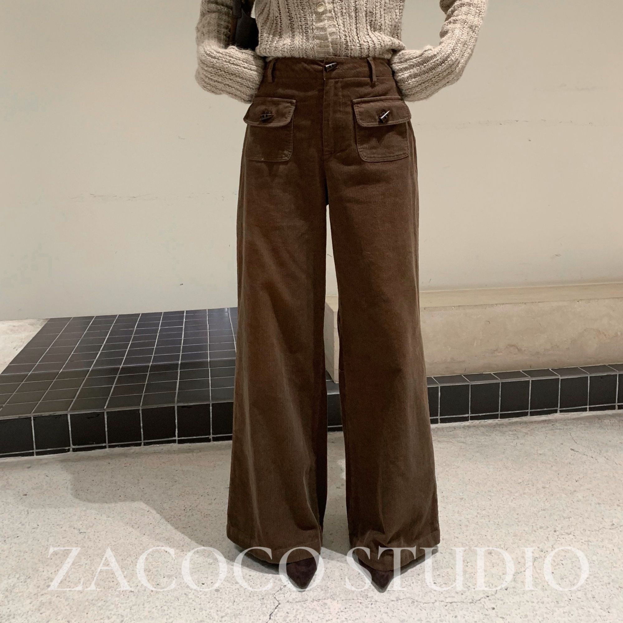 【ZACOCO】秋冬灯芯绒高腰新款洋气百搭拍照必备显瘦直筒裤子3523