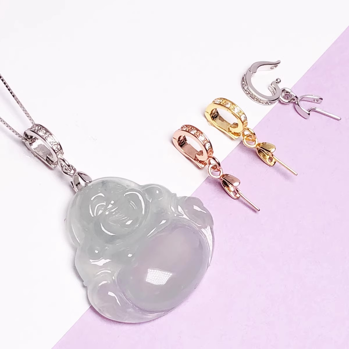 925银银制品 纯银吊坠扣瓜子扣卡扣斜孔玉坠扣头活口万能扣简约