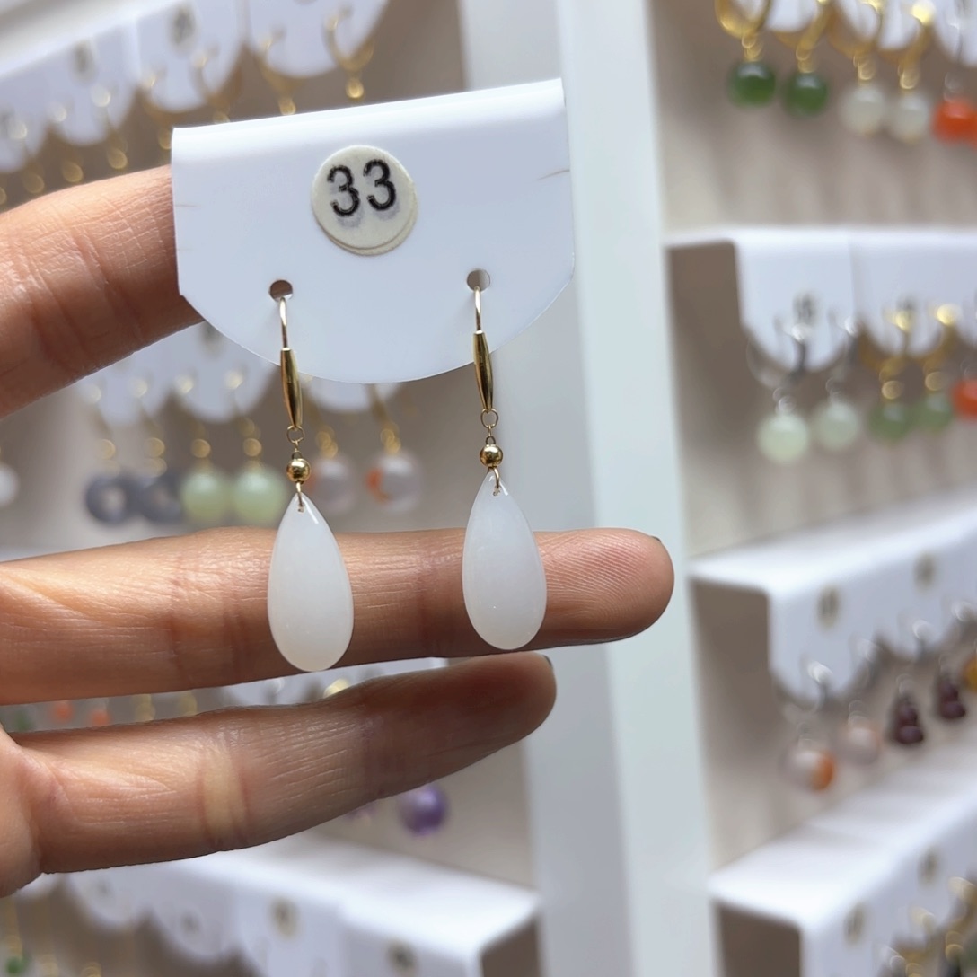 和田玉耳饰18K金镶嵌2